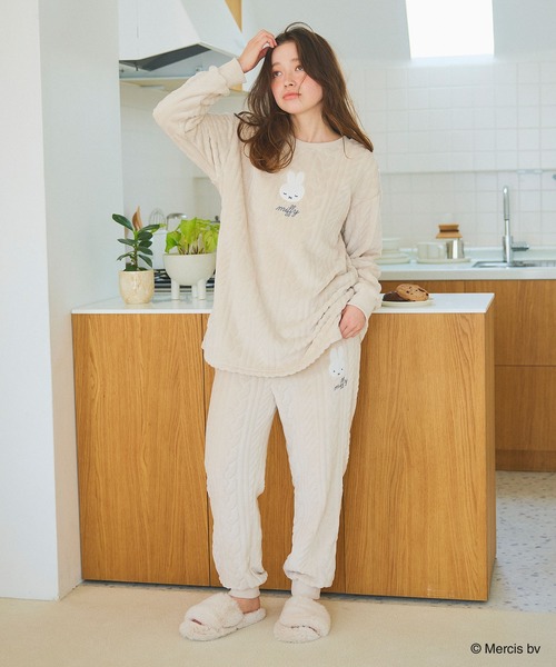 セール】【miffy/ミッフィー】刺繍ケーブルフリースロングパンツ