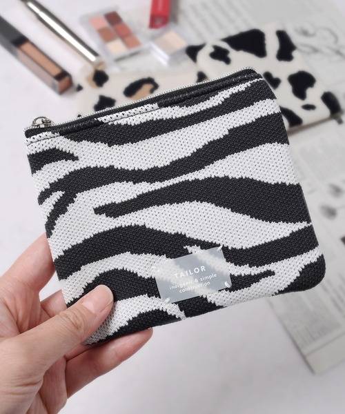 アニマル柄×ジャガード/刺繍×ラメニット/フラットポーチ（ポーチ