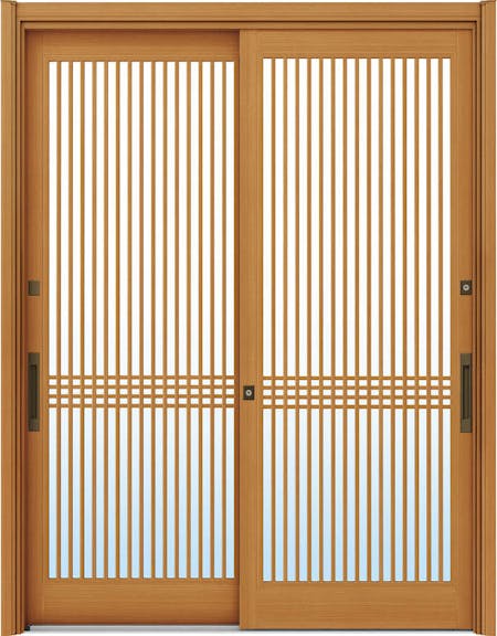 ドアリモ玄関引戸2枚建 複層ガラス仕様 伝統和風A03 木目色 ランマ