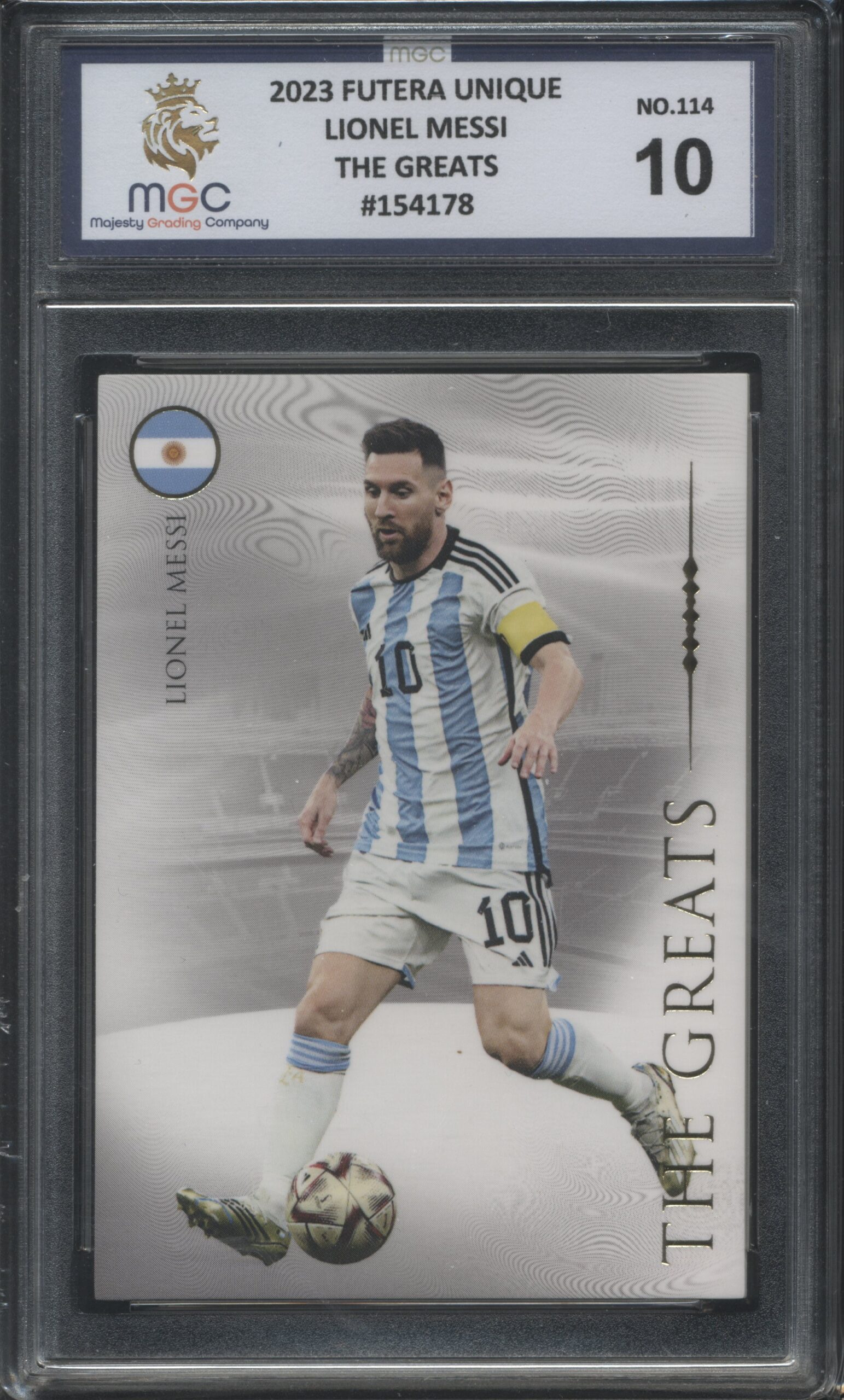 2023 Futera Unique The Greats – Lionel Messi #114 Graded MGC-10