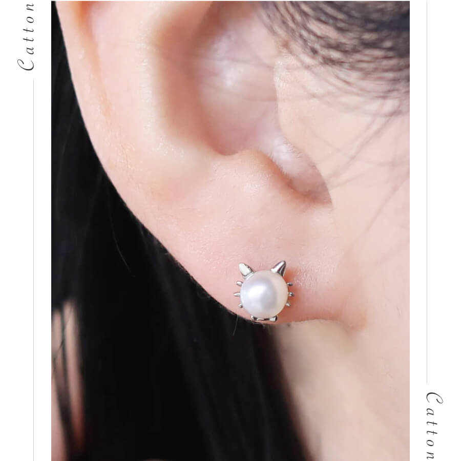 ネッコレスピアス パール ねこピアス | Cattonオンラインショップ