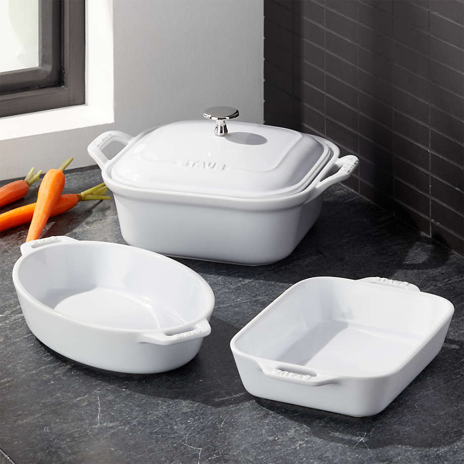 Staub White 4-Piece Baking Set + Reviews | Crate & Barrel