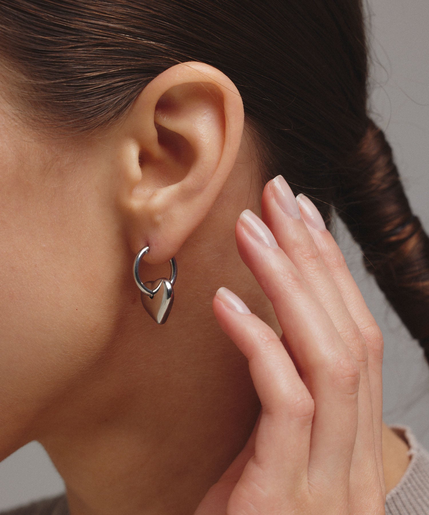 シルバー]ハートフープピアス