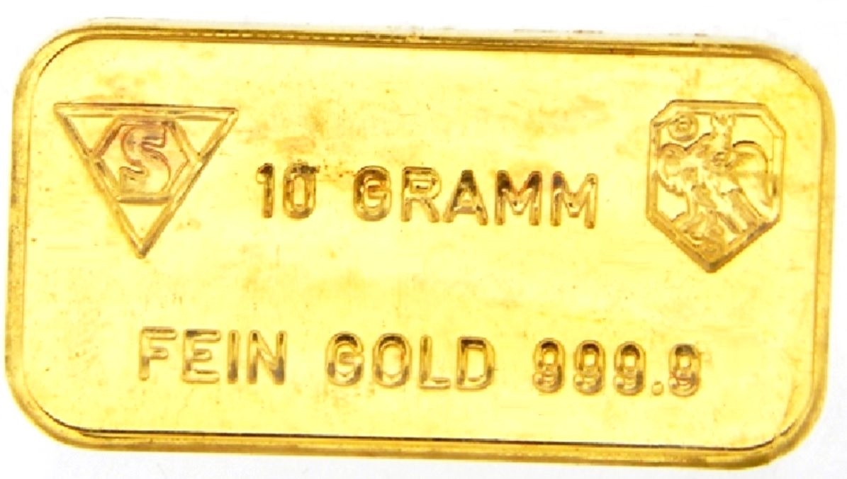 Schweizerischer Bankverein 24 Carat Gold Bullion Bar 999.9% Fine Gold
