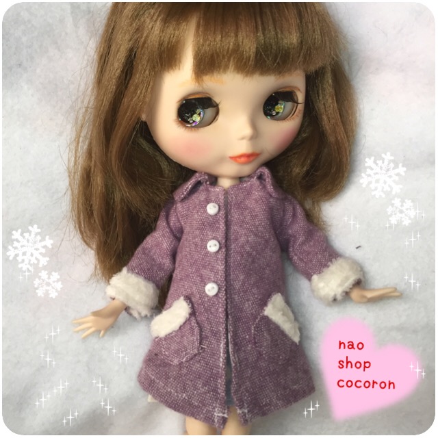 リカちゃん ブライスのお洋服 紫ツイードのgirlyコート完成♡ - ドール