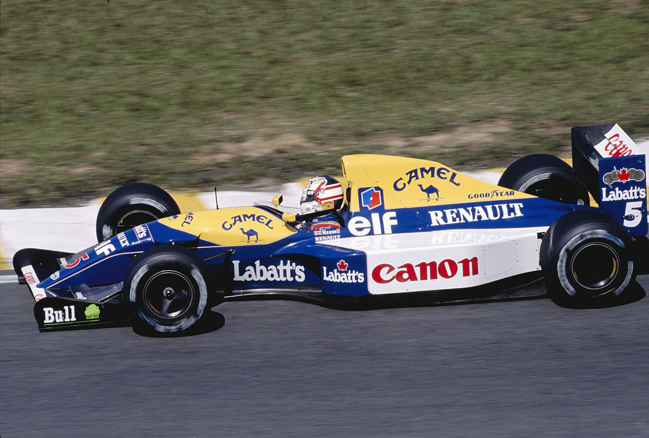 1992年にタイトルを獲得したナイジェル・マンセル（ウイリアムズFW14B