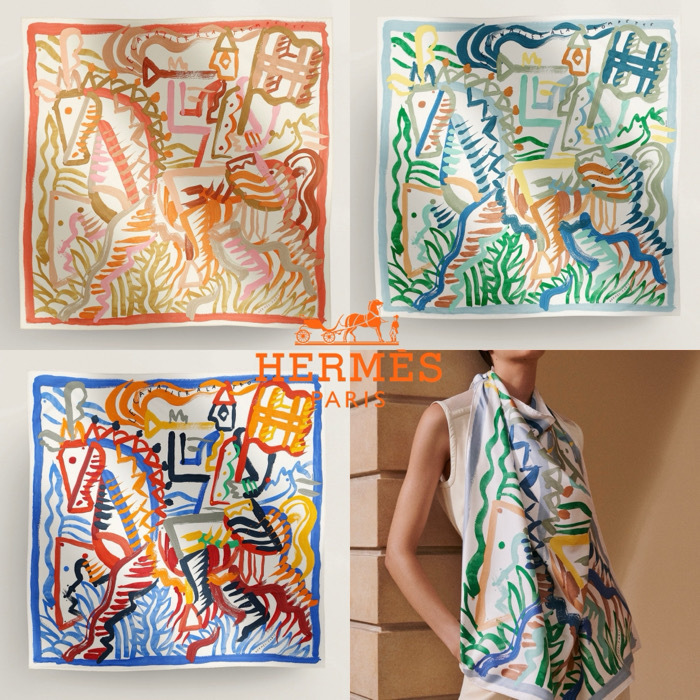 HERMES エルメスHere Fine Art .騎士と貴婦人のスカーフの絵 HERMES