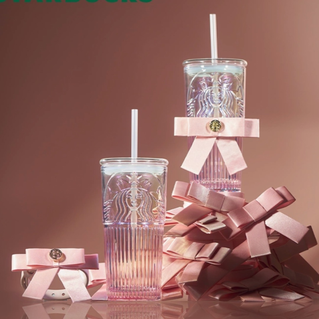 中国 スタバ ガラス リボン ストロータンブラー 550ml (Starbucks