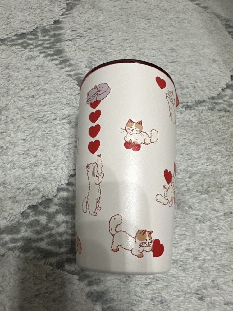 台湾スタバ□24バレンタイン猫ハートステンレスボトルタンブラー