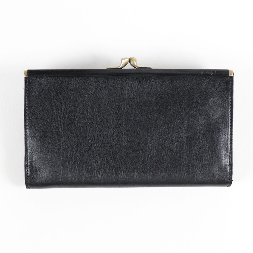 イルビゾンテ 二つ折り がま口 財布 ブラック Wホック 長財布 黒 (IL