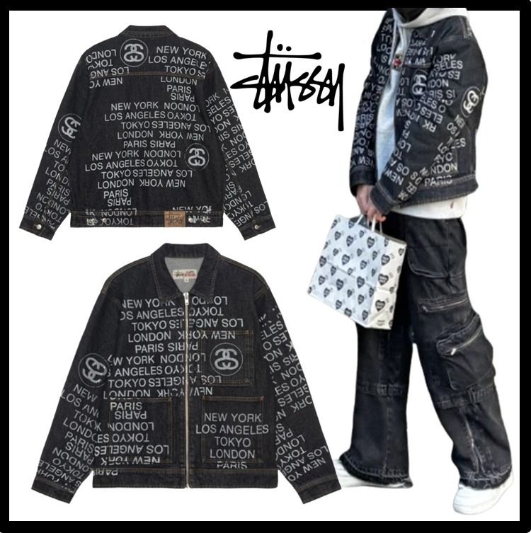 関税込☆STUSSY☆Stussy Zip Work Jacket City Link Denim Black