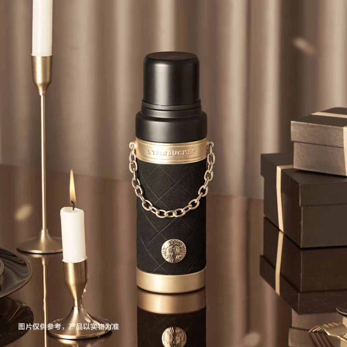 中国スタバ】高級感 ブラック ゴールド 保温タンブラー 580ml