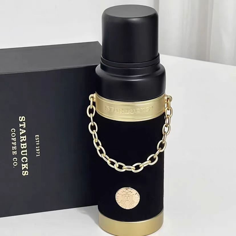 中国スタバ】高級感 ブラック ゴールド 保温タンブラー 580ml