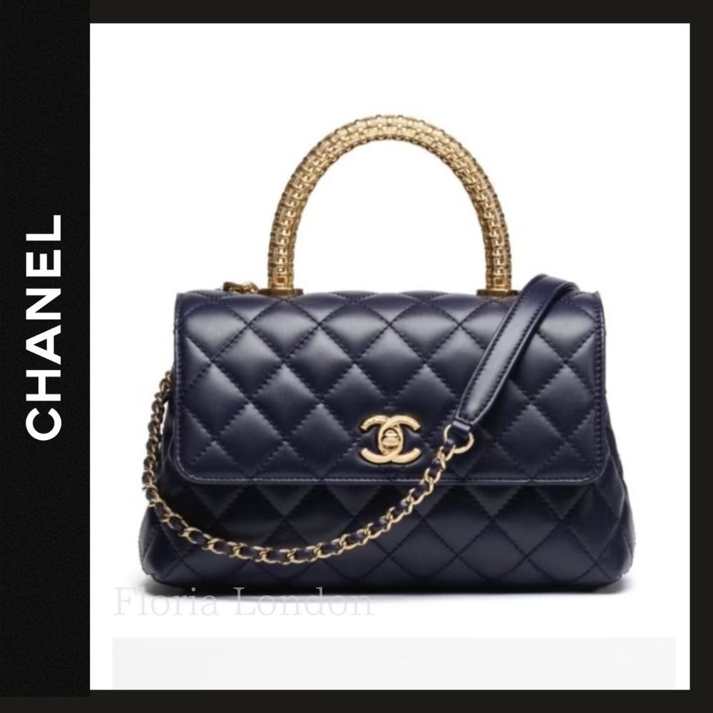 25A【CHANEL】エレガントなゴールドの持ち手 ココハンドル 24cm