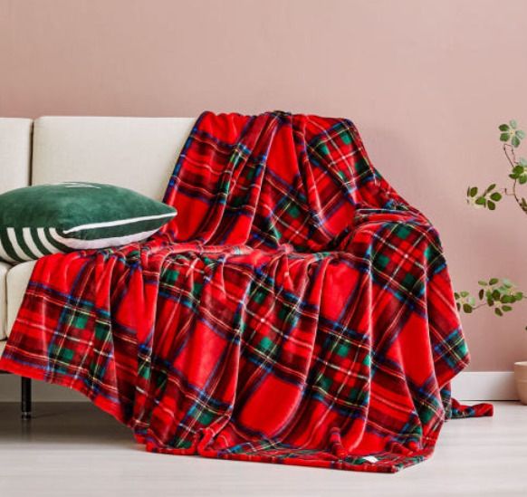 韓国 ブランケット レッド タータンチェック 極細糸 150x200cm (Modern