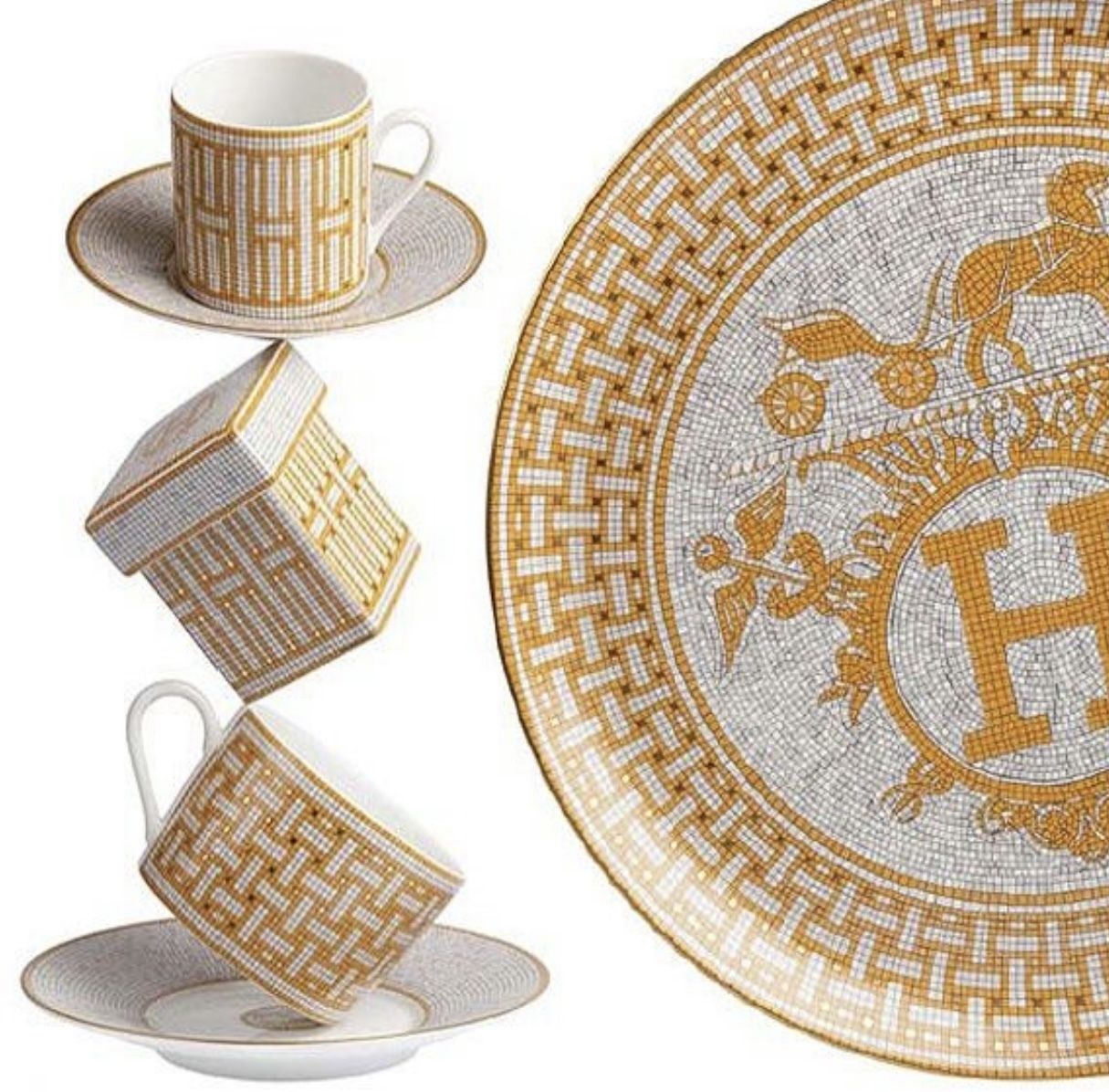 エルメスHERMES モザイク タルトプラッタ プラチナ 皿 プレート