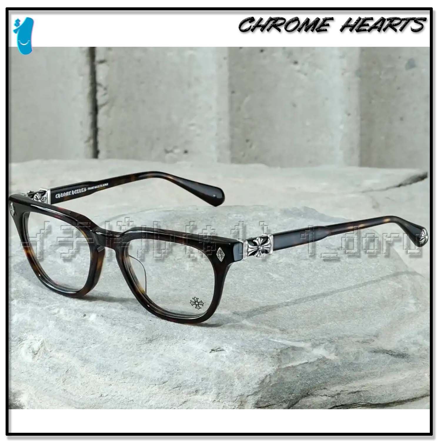 クロムハーツ プラス クロス スクエア メガネ べっ甲 シルバー (CHROME