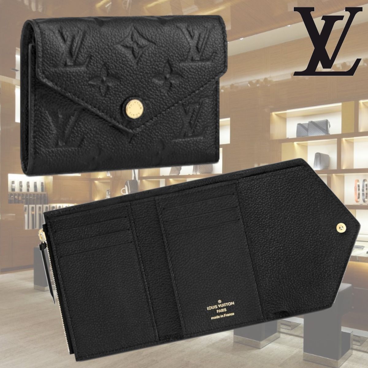 すぐ届く LVポルトフォイユ・ヴィクトリーヌ 折り財布 メンズ 黒