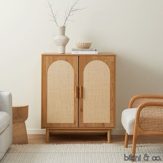Mocka□アーチデザイン＆ナチュラルカラー ラタンキャビネット (mocka