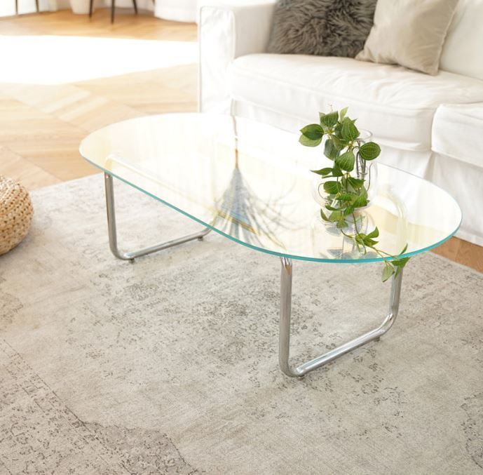 韓国] ミッドセンチュリーモダン 楕円形ガラステーブル(カラー) (机