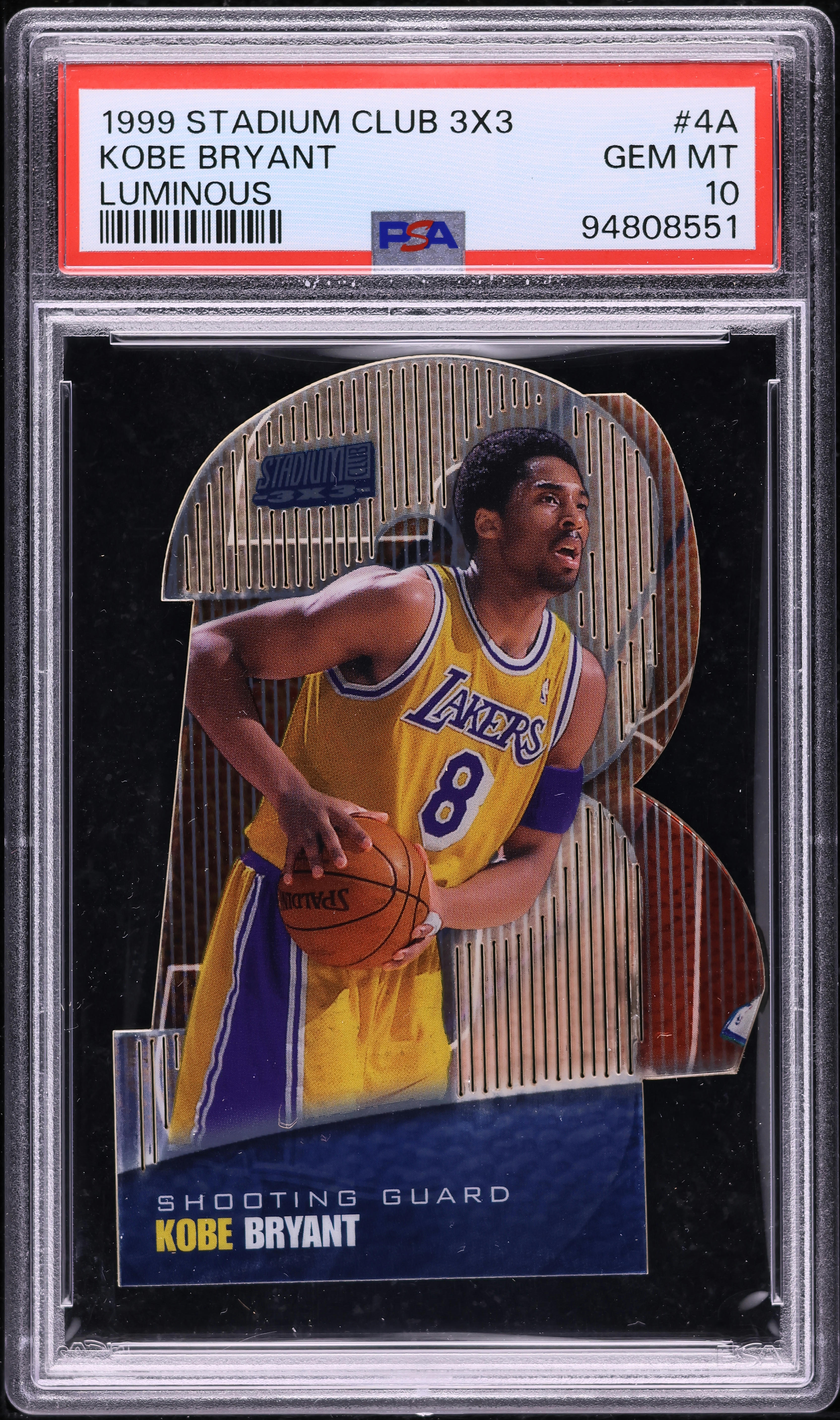1999 Stadium Club 3X3 Luminous Die-Cut Kobe Bryant #4A PSA 10 GEM