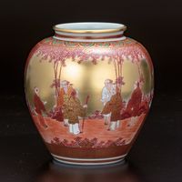 日本の伝統工芸品【九谷焼】 8.2号花瓶 割取赤庄三 初代仲田錦玉 (K9