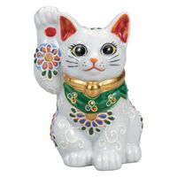 日本の伝統工芸品【九谷焼】 4号招き猫 金三毛 布団付 (K9-1545) (K8