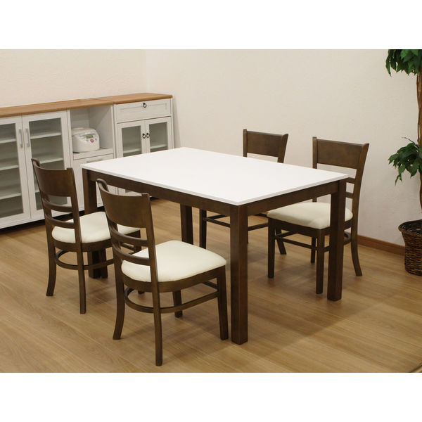 エイ・アイ・エス 白鏡面ダイニングテーブル135 ブラウン 幅1350×奥行