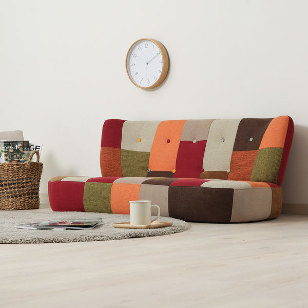 不二貿易 ソファ 2人掛 デイジー パッチワーク 幅1230mm レッド 34262