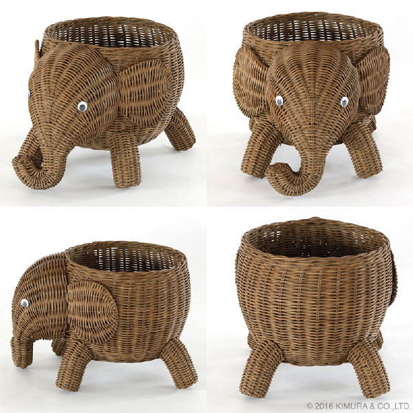 サンフラワーラタン ラタンアニマルバスケット 象 Lサイズ ダーク
