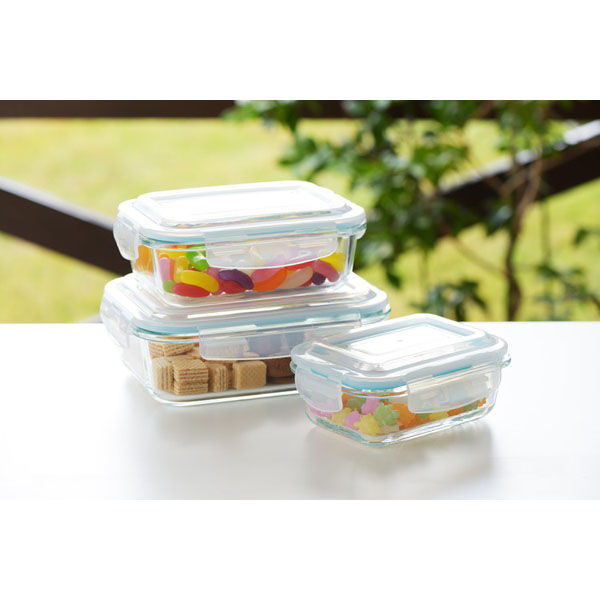 ヨシカワ 4点ロック式ガラス保存容器640 4209337 1セット(3個)（直送品