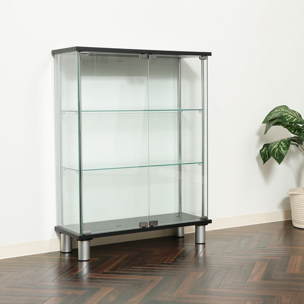 不二貿易 ガラスディスプレイケース3段 ワイド 幅700×奥行280×高さ