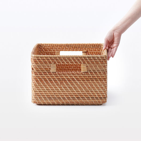 無印良品 重なるラタン角型バスケット 大 （V）約幅35×奥行36×高