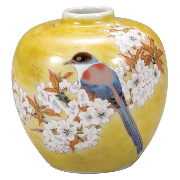 日本の伝統工芸品【九谷焼】 3号一輪生 吉田屋山桜に鳥 (K9-1279) (K8
