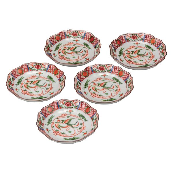 伊野正峰 日本の伝統工芸品【九谷焼】 4.2号皿揃 赤絵鳳凰 (K9-110