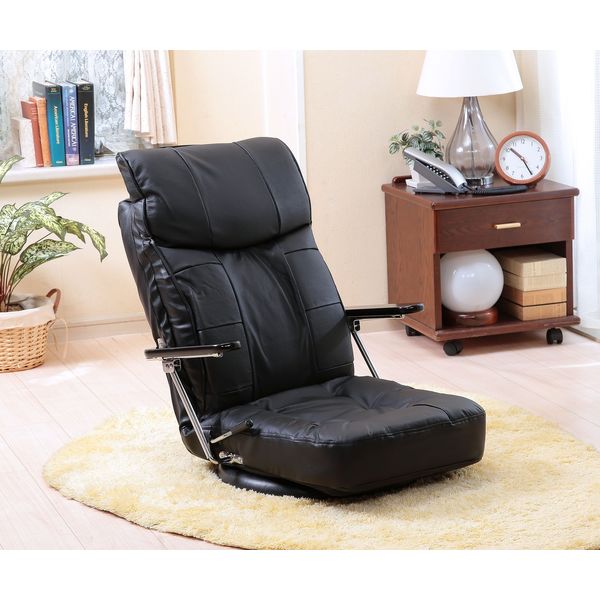 谷村実業株式会社 本革跳ね上げ式リクライニング回転座椅子 ブラック