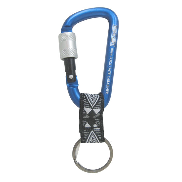中林製作所 ストラップ付ロック式カラビナ 8mm 青×黒 VEX-153 1個