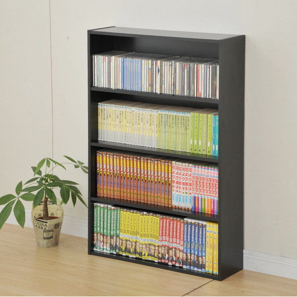 YAMAZEN コミックラック4段 幅595×奥行170×高さ890mm ブラック （直送