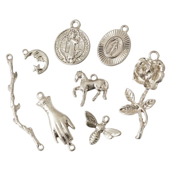 日本紐釦貿易 ヴィンテージ風チャーム MIX8種セット シルバー KE-CHM