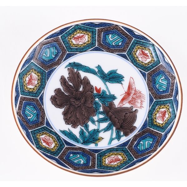 青郊 【九谷焼】豆皿名品コレクション 古九谷色絵亀甲牡丹蝶文 MC-15