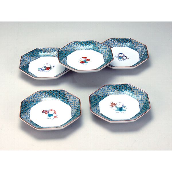 伊野正峰 九谷焼 4号皿揃 小紋わらべ N148-06（直送品） - アスクル