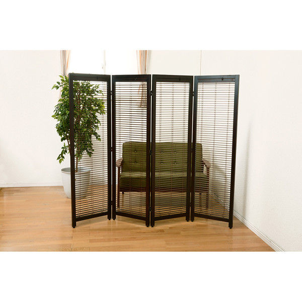 軒先渡し】萩原 ルーバースクリーン4連 MS-8124BR ブラウン （約）幅45