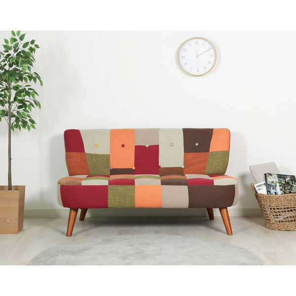不二貿易 ソファ 2人掛 デイジー パッチワーク 幅1230mm レッド 34262