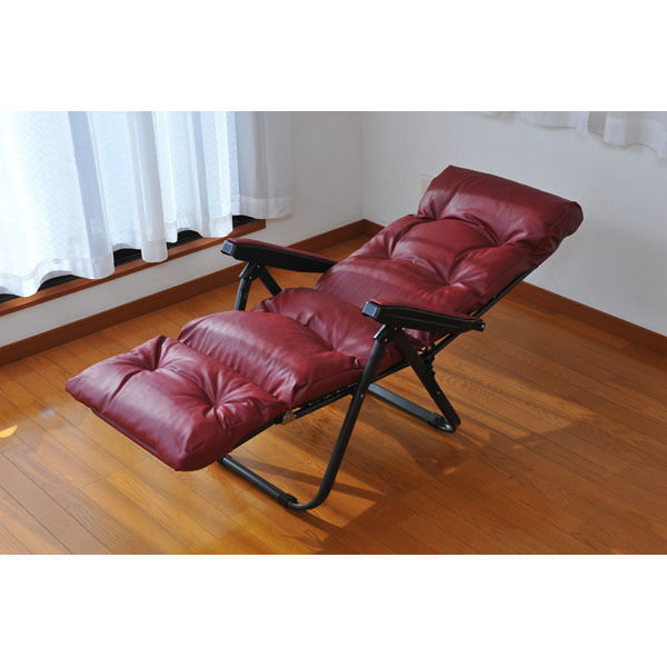 谷村実業 フットレスト付きリクライニングチェア ワインレッド TAN-668