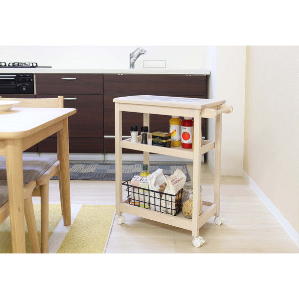 軒先渡し】ヤマソロ キッチンワゴン 幅610×奥行き350×高さ700mm タイル