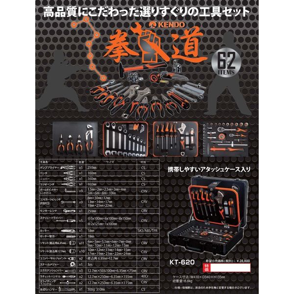 和コーポレーション 62点工具セット【KENDO】 KT-620（直送品） - アスクル