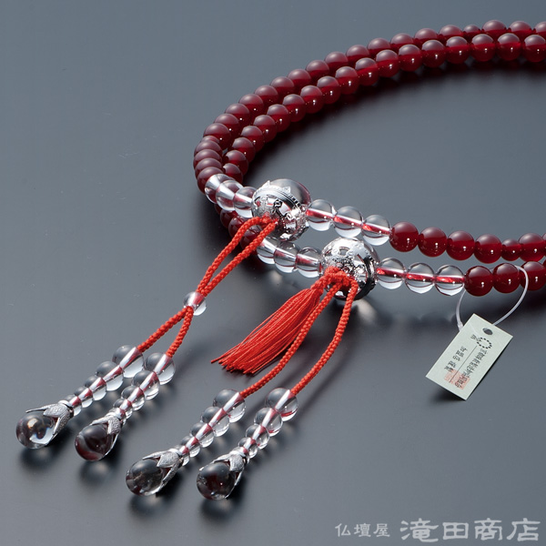 真言宗用本式数珠【男性用】 御影数珠 瑪瑙(メノウ) /本水晶 尺3