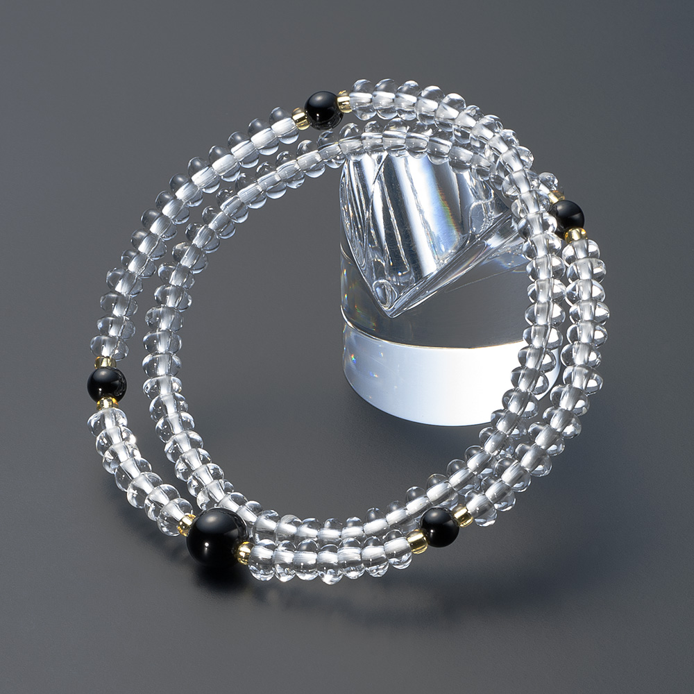 特選腕輪念珠 108珠 本水晶 みかん玉 黒オニキス仕立 本式数珠