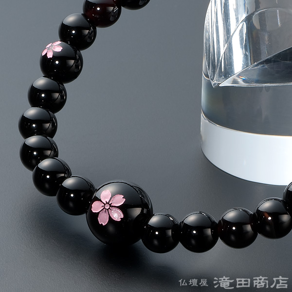 特選腕輪念珠 天然石ブレスレット 黒オニキス 桜彫り 7mm玉 | 滝田商店