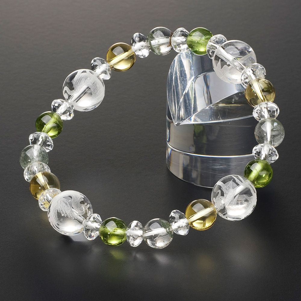 特選腕輪念珠 四神ブレス ペリドット・グリーンファントム・黄水晶